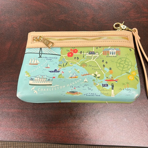 Spartina 449 Large Charleston South Carolina Map Scout Wristlet Clutch EUC - Picture 2 of 3